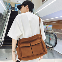 Tas Hobo Kanvas Coklat Kapasitas Besar Multi Saku Kasual Wanita Tas Bahu Belanja Perjalanan Tas Jinjing Harian Unisex Penutup Ritsleting