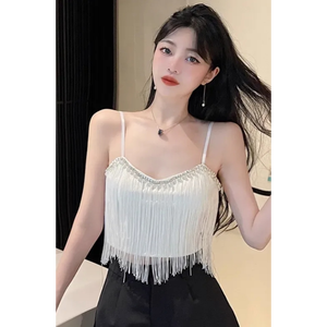 Top Corsé Camisero con Flecos y Perlas Blancas, Adorno de Diamantes de Imitación, Borlas y Detalles Glamurosos para Noche - Product Image 3