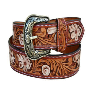 Personalized Design hand carved floral embossed western <b>leather</b> tooling <b>belt</b> for <b>men</b> and women at wholesale manufacturer India - Product Image 2