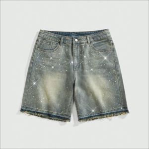 Shorts en jean unisexe streetwear 100 % coton de haute qualité, brodés, taille mi-haute, effet usé, décontractés, respirants, pour l'été - Product Image 1
