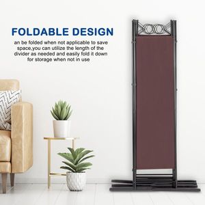 4 Fold Top 6FT Screen & Room Divider 160g Polyester Cloth with Carbon Steel Frame and Plastic Feet Brown - Product Image 3