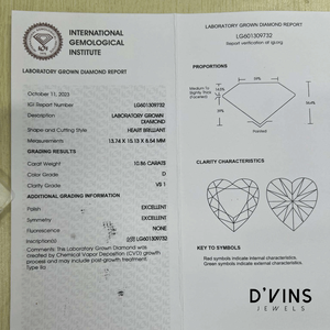 เพชร D'vins Jewels IGI แบบเม็ดเดี่ยว CVD ขนาดใหญ่ 10.86 กะรัต สี D ความสะอาด VS1 รูปทรงหัวใจ เพชรเพาะเลี้ยงในห้องปฏิบัติการ - Product Image 4
