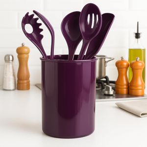 Set di 6 Utensili da Cucina Resistenti al Calore con Portautensili, Senza BPA, Spatola, Cucchiaio Forato, Mestolo, Utensili per Uso su Piano di Lavoro - Product Image 4