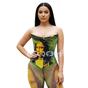 Ensemble de tenue tendance en satin sublimé, corset Mona Lisa pour une silhouette sexy sablée avec legging – Fournisseur - Product Image 4