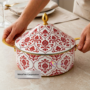 Luxury 3Pc Stainless Steel Casserole <b>Set</b> White Gold Arabian Style Insulated Hot <b>Pot</b> Food Warmer Serving Dish Customized Colours - Product Image 6