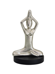 Estatua de Yoga de Aluminio Plateado Hecha a Mano, Escultura Minimalista Abstracta de Mujer Meditando sobre Base Negra, Decoración Zen para el Hogar u Oficina, Regalo - Product Image 2