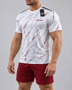 CLAW INTL ชุดเสื้อฟุตบอลชายแขนสั้นคอกลมสีขาวลายหินอ่อนสีแดง - Product Image 2
