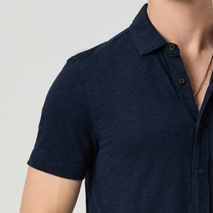 Men Solid Color Tee Shirt With Short Sleeves / Turn <b>Down</b> Collar OEM Service Designing High Quality Stitching Casual Outdoor Wear - Product Image 3