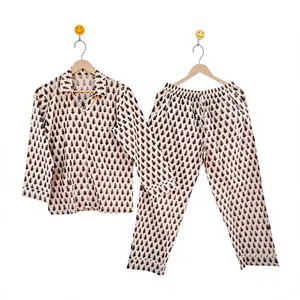 Conjunto de Pijama de Verano para Mujer, Estampado Floral Colorido, 100% Algodón Transpirable, Manga Larga, Cuello Camisero, Suave, Largo - Product Image 3