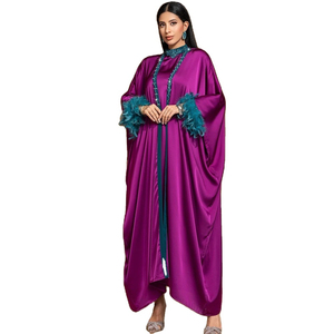 Elegant Purple Muslim <b>Abaya</b> Women Round Neck Long Sleeve Midi Plus Size Sequined Regular Hem Middle East Style <b>Prayer</b> - Product Image 1