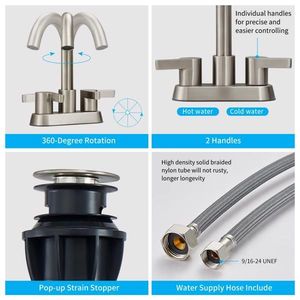 2-Handle Centerset <b>Bathroom</b> Faucet with Pop <b>Drain</b> Assembly 4 Inches <b>Bathroom</b> Vanity Lavatory Faucet 3 Inches Basin Faucets - Product Image 3