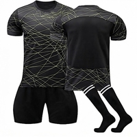 Ensemble de maillot de football unisexe noir et or à motifs géométriques, manches courtes, pantalon à taille élastique anti-transpiration, chaussettes, extensible dans quatre directions pour l'hiver