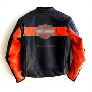 Veste de moto en cuir véritable pour homme avec fermeture éclair, style formel, motif uni, patch logo personnalisé - Product Image 3