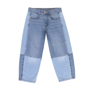 Jean en denim taille haute patchwork coupe large longueur cheville décontracté délavé style décontracté avec braguette boutonnée pour filles du Bangladesh - Product Image 1