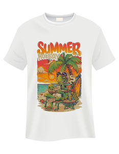 T-shirt blanc à imprimé graphique style rétro pour l'été, 100% coton, tendance, pour la plage, les loisirs en plein air, vêtements pour hommes à prix bas - Product Image 4