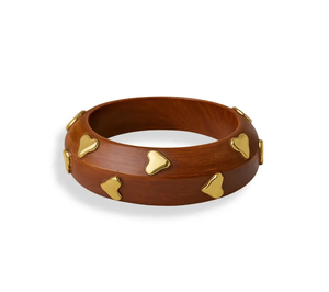 Handmade Natural Crafts <b>Wooden</b> Bangle with Golden Hearts - Boho Arm <b>Jewellery</b> - Product Image 3