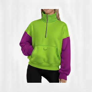 Women's Oversized Embroidered Printed Autumn Casual Streetwear School Zipper Turtleneck Vintage <b>Drop</b> Shoulder Long Sleeved - Product Image 6