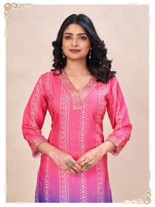 Wholesale Noiir Pigeon Shaded Digital Print Heavy Rayon Wrinkle Free All Seasons <b>Kurti</b> Palazzo Set for Women <b>Indian</b> Ethnic - Product Image 2