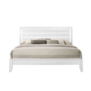 Letto King Size con Finitura Bianca e Design Geometrico, Testiera Leggermente Curva, Mobili per Camera da Letto in Legno - Product Image 1