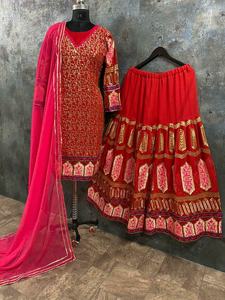 Ensemble Sharara vert traditionnel pour femmes, designer pakistanais et indien, palazzo kurta salwar en soie, lawn, rayonne, viscose, pour mariages et occasions spéciales - Product Image 6