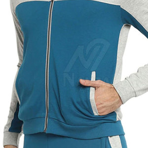 Survêtement à capuche pour homme NAVZA, bleu gris, avec blocs de couleur, fermeture éclair intégrale, vêtements de sport décontractés avec poches latérales, coupe classique, pour l'automne - Product Image 4