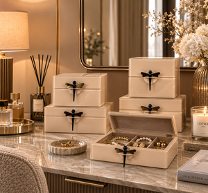 Luxury Ivory Color Mirror <b>Glass</b> Decorative Storage Box Dragonfly <b>Knob</b> Premium Jewelry Vanity Organizer Boxes Home Decor Lacquer - Product Image 1