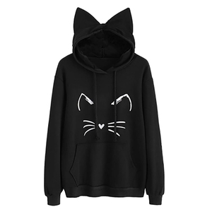 Sweat-shirt à capuche personnalisé pour femme, imprimé chat, en molleton de coton premium, décontracté, coupe oversize, pour l'automne - Product Image 2