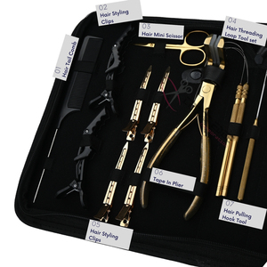 Elite Gold Hair Extension <b>tools</b> Kit with Tape In Plier Micro Bead Remover Crimping <b>Tool</b> Keratin Cutter Hair Loop <b>Hook</b> <b>Tools</b> set - Product Image 3