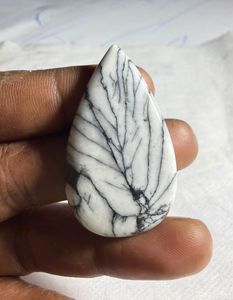 Cabochon de Jaspe Pinolithe Naturel, Pierre Précieuse en Cristal pour Création de Bijoux, Fourniture de Pierres de Guérison, Blanc et Noir - Product Image 3