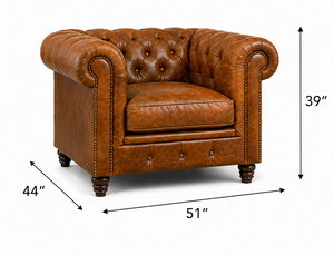 Sillón Chesterfield de Cuero Genuino, Diseño Moderno de Mediados de Siglo, Respaldo Acolchado, Patas de Madera Marrón, para Sala de Estar, Dormitorio, Hotel - Product Image 2