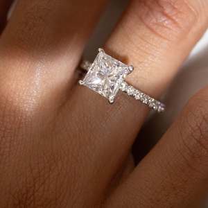 Fast Shipping Bulk Wholesale VVS Diam 925 Silver Moissanite Princess Cut Pave Solitaire <b>Ring</b> Luxury Fashion Bridal Jewelry - Product Image 5