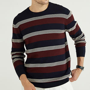 Pull en tricot rayé 100% coton pour homme avec logo personnalisé OEM, col rond, manches longues, pour l'hiver - Product Image 2