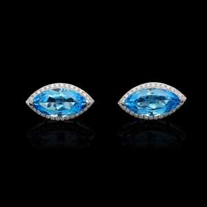 Marquise Cut <b>Blue</b> Topaz Halo <b>Earrings</b> White Gold Plated 925 Sterling Silver Luxury Jewelry Women Elegant Gift - Product Image 3