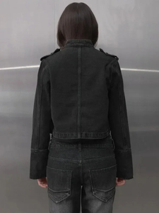 Y2K Retro Hussars Jacket Turn-down Collar <b>Double</b> <b>Breasted</b> Horn Button Regular-Length Denim Jacket <b>Men</b> Boxy <b>Coat</b> Front - Product Image 2