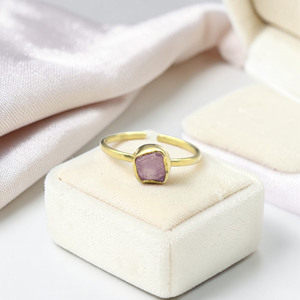 Rose Quartz <b>Open</b> Band <b>Ring</b> – Gold Plated Adjustable, Minimalist Pink Gemstone Style - Product Image 1