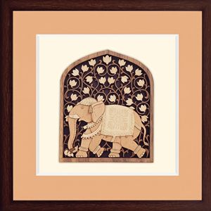 Décoration murale en relief sculpté en bois d'éléphant encadré avec motif d'arche florale pour la décoration intérieure - Product Image 1