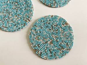 Handmade Beaded Coaster Set Of 5 Blue Gray Circular Reusable Bar Mats Classic <b>Drinkware</b> <b>Accessories</b> - Product Image 4