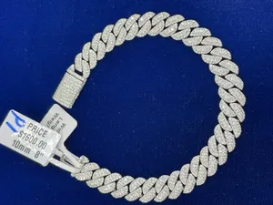 Bracelet chaîne cubaine pour homme en argent plaqué, 10 mm, avec micro-incrustation de diamants taille brillant, style hip-hop, 8 pouces - Product Image 1