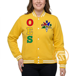 เสื้อแจ็คเก็ตวาร์ซิตี้ปักลาย OES ระบายอากาศได้ดี สีเหลือง แขนยาว คอตั้ง ซับในผ้าซาตินไหม สไตล์ฤดูใบไม้ร่วง สำหรับผู้หญิง - Product Image 4