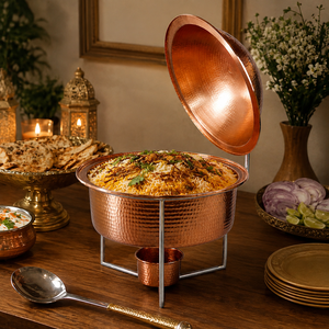 Pure Copper Hammered <b>Buffet</b> Chafing Dish with Lid, Hotel Catering Food Warmer, Round Serving Chafer, Restaurant <b>Buffet</b> <b>Server</b> - Product Image 3