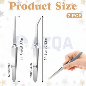 Stainless Steel Professional Reverse Tweezers Set Straight and Curved Tips Precision Craft Jewelry Lash Tool - Product Image 2