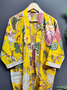Bata Kimono de Algodón Suave con Estampado de Bloques y Dibujos Animados Naaz para Mujer, Camisón de Verano Hecho a Mano ODM con Cuello en V, Cintura Elástica y Largo hasta la Rodilla - Product Image 4