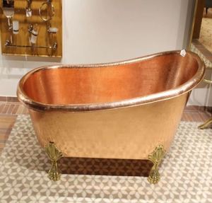 Bañera Ovalada de Cobre Antiguo con Patas de Garra, Pulida y Martillada, Estilo Vintage para Baño - Artesanía India - Product Image 1
