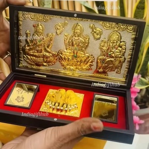 Gold-Plated Saraswati Lakshmi and Ganesha Devotional Gift <b>Box</b> for Auspicious Home Inaugrations and Corporate Milestones - Product Image 1