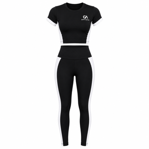 <b>Gym</b> Active Womens <b>Black</b> 2-Piece Spandex Seamless High Support <b>Gym</b> Activewear <b>Set</b> | Crop T-Shirt High-Waist Leggings Workout - Product Image 5