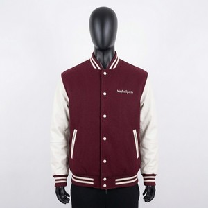 High Quality Meyba Sports Men's Maroon White Varsity Jacket Casual Turn-down Collar Embroidered Front <b>Button</b> Closure Regular Fit - Product Image 4