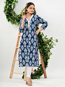 Kurta décontracté à la demande pour femme avec impression traditionnelle et tissu confortable disponible à la vente - Product Image 5