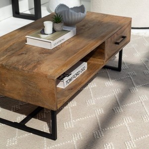 Mesa de Centro Vandana Zenova Sereno de Madera de Mango con 1 Cajón y Estante para Decoración Moderna del Hogar - Product Image 1