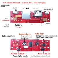 FYX V109 Ses Çalar Kartı Bluetooth Amplifikatör Modülü Mp3 Dekoder Tf Kart Usb Fm Radyo Taşınabilir Hoparlör Devresi