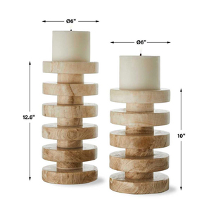 Natural Marble Ribbed Pillar <b>Candle</b> Holder <b>Set</b> Of 2 Elegant Stone Texture For Luxury Home Decor And Weddings High Quality - Product Image 4